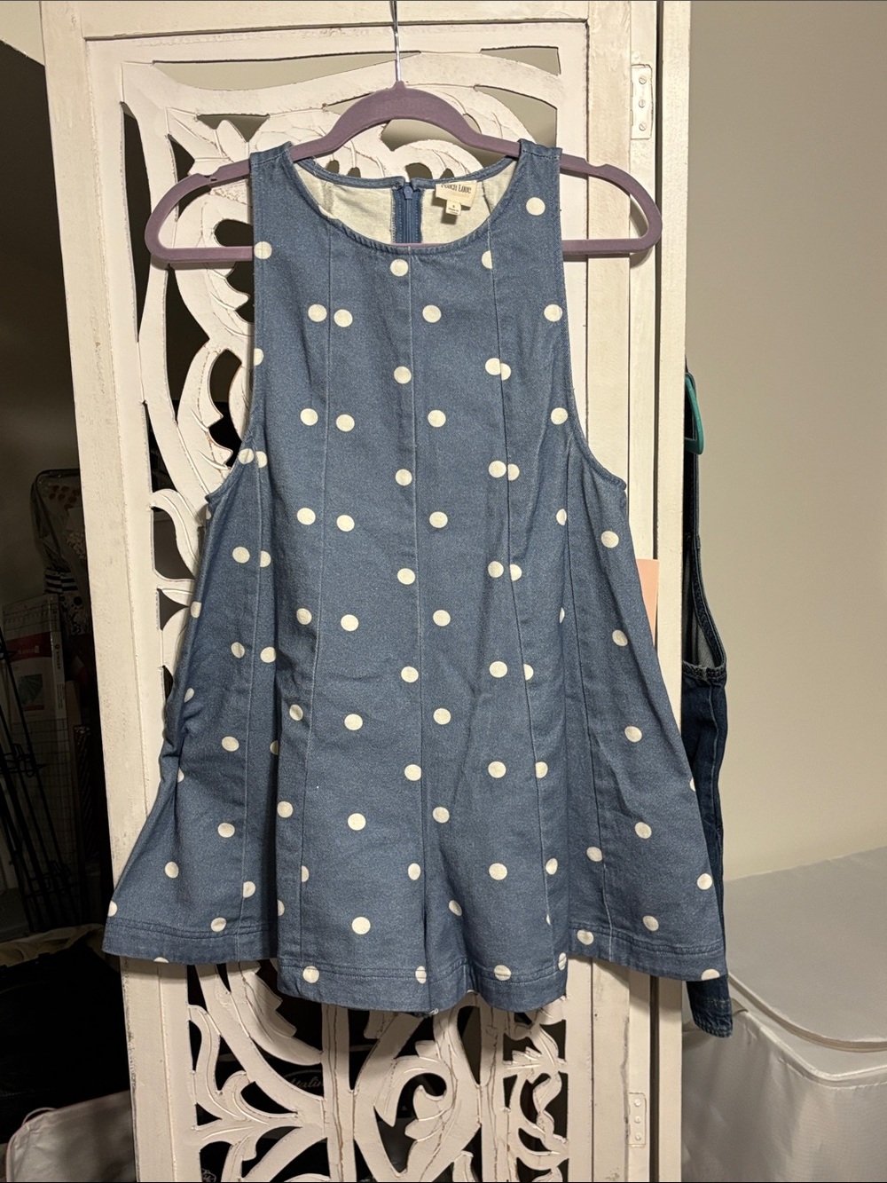 Blue Polka Dot Denim Romper